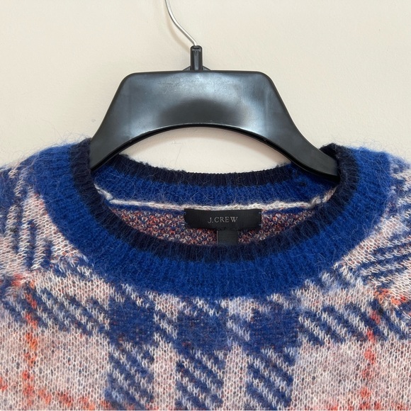 NWT J. Crew Brushed Wool/Mohair Blend Crewneck Plaid Sweater, Blue/Cream, XS - Picture 3 of 7